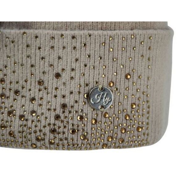 HyFASHION Womens/Ladies Alaska Diamante Bobble Hat / Beige/Gold - Picture 3 of 3